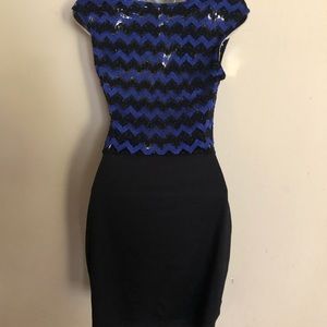 Blue and black chevron dress